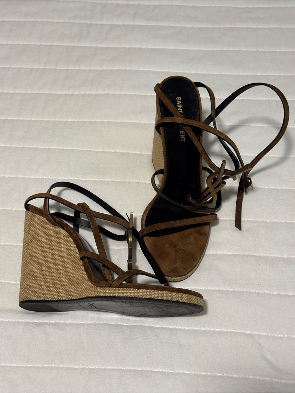 Saint Laurent YSL Cassandra Brown Suede Strappy Sandals - Picture 3 of 10